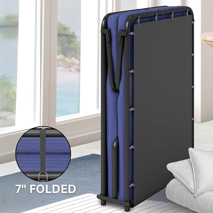 Beautyrest Folding Guest Bed, Twin Size, Steel Frame, Contouring Foam Mattress, Plush Removable Cover, 300 lbs Capacity