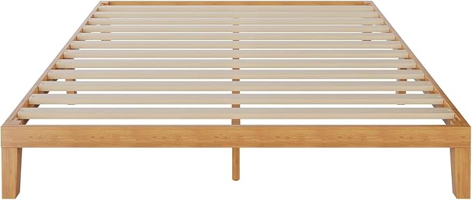 Sweetcrispy Full Size Wood Platform Bed Frame, Solid 700LBS Heavy Duty Bed Base with Wooden Slat Support, Sturdy, Stylish & Noise-Free Design, No Box Spring Needed, 12IN Natural Pine