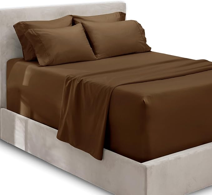 Hearth & Harbor Extra Deep Pocket Sheets - Fits Mattress 18-24 Inches Deep - Extra Deep Pocket California King Size - 6 Piece Cal King Sheets - Cal King, Brown