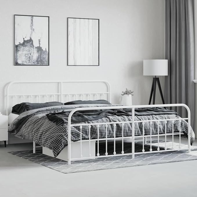 Bed Frame White Steel Bed Frame headboard for Bedroom 79x79 in Rectangular