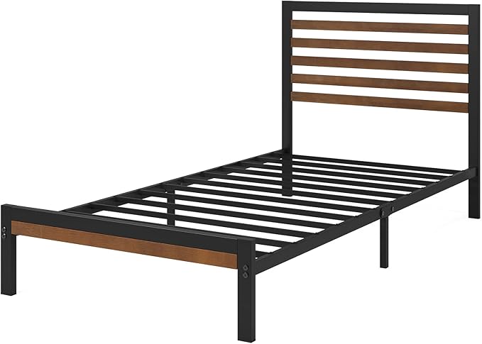Zinus Kai Bamboo and Metal Platform Bed Frame with Headboard, No Box Spring Needed, Easy Assembly, Twin, Brown