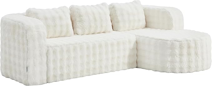 Hobestluk 96" Cloud Sectional Couch Modern Boneless Couch 3 Seater with Oversized Chaise L Shaped Modular Sofa Couches for Living Room Apartment No Assembly Required (Bubble White,Right Facing Chaise)
