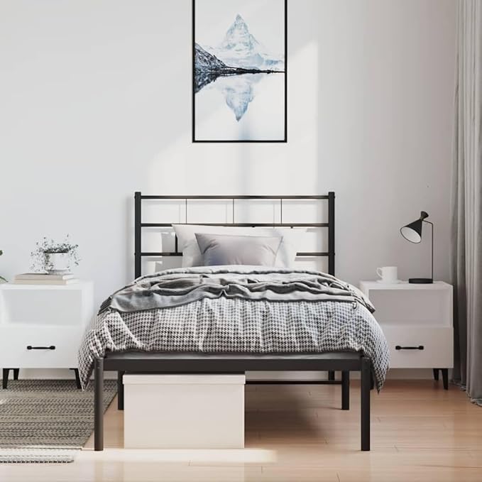 Black Single Metal Bed Frame 39.4 x 74.8 in Modern Steel Platform for Bedroom, 330 lb Load, 11.8 in Under-Bed Storage, Easy Assembly for Adult Sleepers