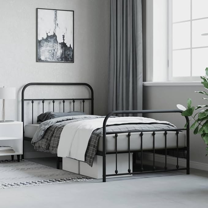 Bed Frame Black Powder-Coated Steel Twin Bed Frame Rectangular Bedroom Furniture headboard for Guest Room