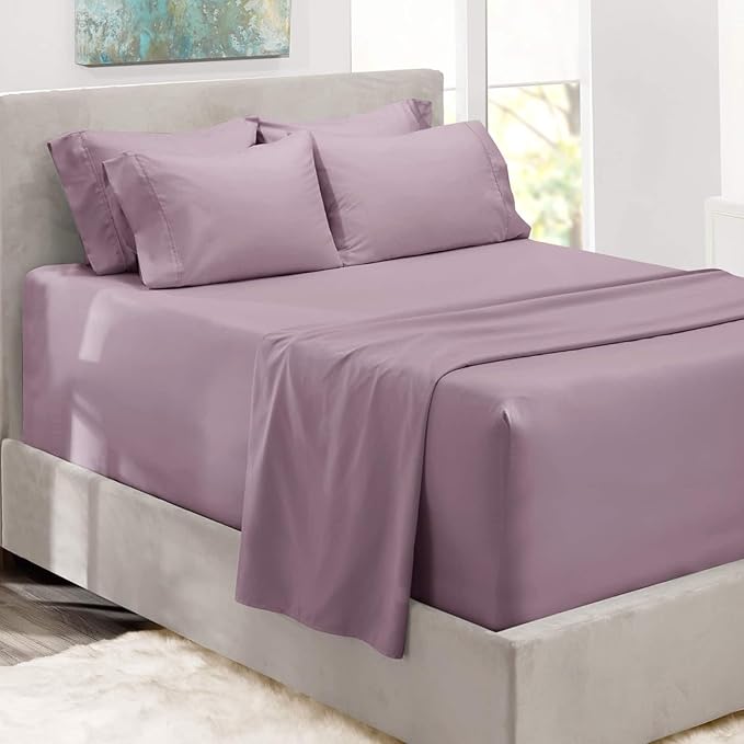 Hearth & Harbor Bed Sheets, Luxury Soft 6 Piece Bed Sheet Set Extra Deep Pocket Fitted Sheets Fits Mattress up to 21", Double Brushed Bedding Sheets & Pillowcases,