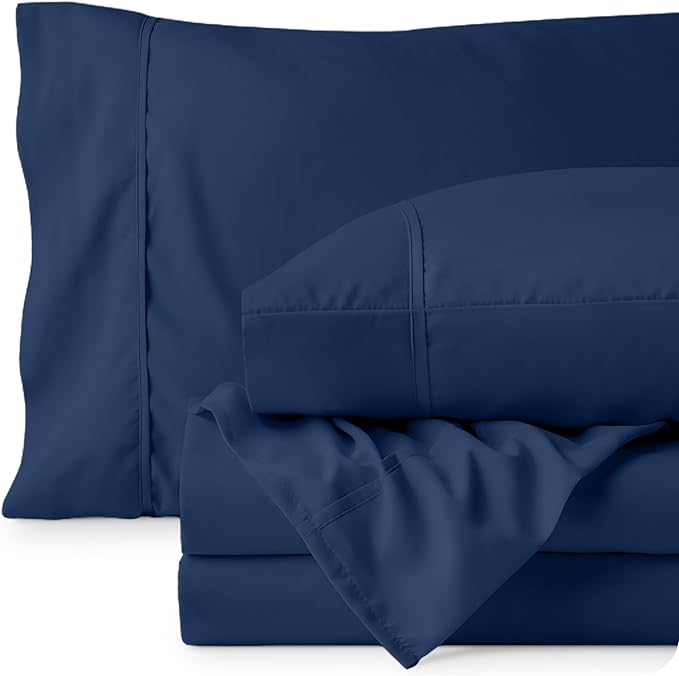 Bare Home Full XL Sheet Set - 1800 Ultra-Soft Microfiber Full Extra Long Bed Sheets - Double Brushed - Deep Pockets - Easy Fit - 4 Piece Set - Bedding Sheets & Pillowcases (Full XL, Dark Blue)