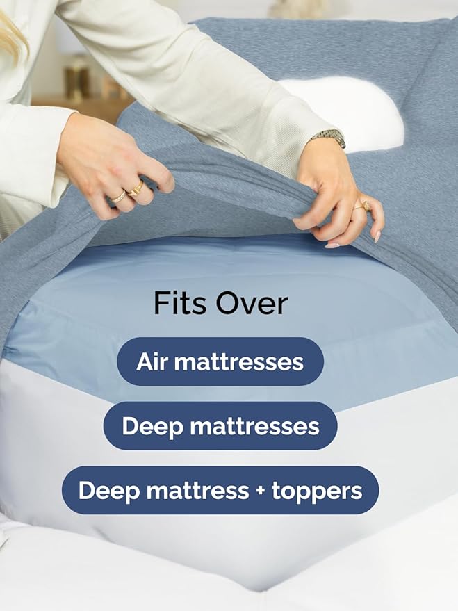 Extra Deep King Sheet Set - 6 Piece Breathable and Cooling Sheets - Hotel Luxury Bedding for Women, Men, Kids & Teens - Easy & Secure Fit - Soft and Wrinkle Free - Extra Deep Pockets - Heathered Blue