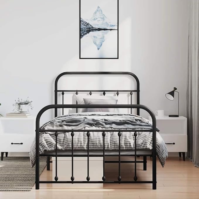 Bed Frame Black Powder-Coated Steel Single Bed Frame Bedroom Furniture headboard for Guest Room