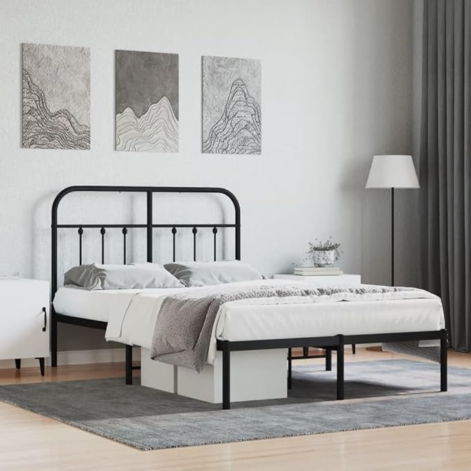 Bed Frame Black Powder-Coated Steel headboard Queen Bed Frame for Guest Room 47.2 x 78.7 in