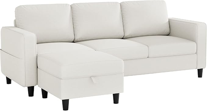 Sectional Couches for Living Room Convertible 3 Seater Sofas 78" L Shaped Couch with Removable Storage Ottoman Modern Linen Beige Sofa for Apartments Studios Dorms Small Spaces | 78" Small Sectional