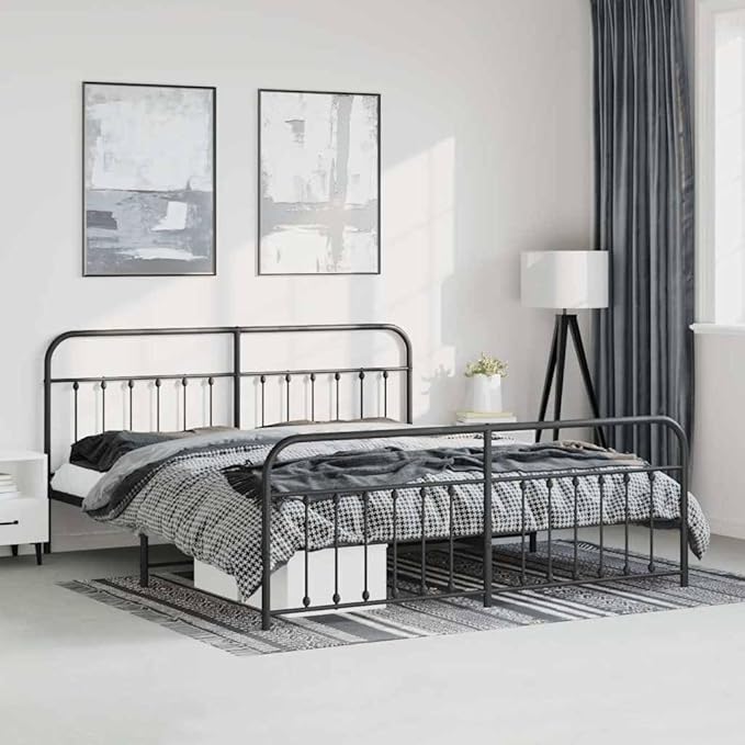 Bed Frame Black Powder-Coated Steel Double Bed Durable Bedroom Furniture headboard for Bedroom