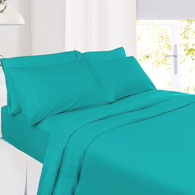 Hearth & Harbor Extra Deep Pocket Sheets - Fits Mattress 18-24 Inches Deep - Extra Deep Pocket Twin Sheets Sets - 4 Piece Twin Size - Teal