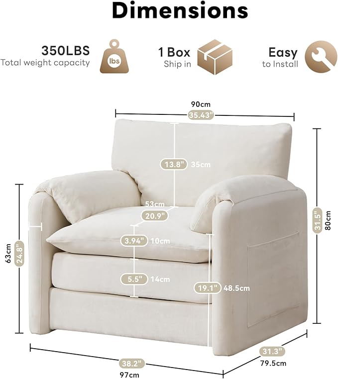 Tbfit Pull Out Sofa Bed with Chair, 3 in 1 Sleeper Sofa Couch with USB & Storage Chaise, Comfy Convertible Sleeper Sofas for Living Room, Small Spaces, White