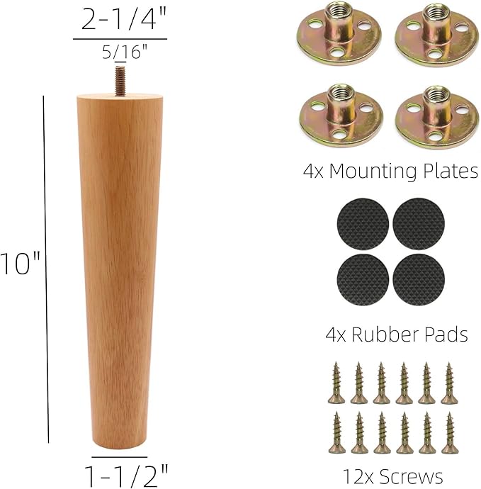 WEICHUAN 10 inch Solid Wood Furniture Sofa Chair Ottoman Dresser Coffee Table Cabinet Couch Legs Heavy Duty(10" Straight Set of 4)