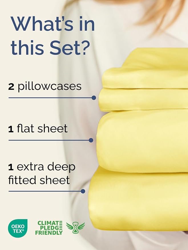 Extra Deep Twin XL Sheet Set - 4 Piece Breathable and Cooling Sheets - Hotel Luxury Bedding for Women, Men, Kids & Teens - Easy Secure Fit - Soft, Wrinkle Free and Comfy - Extra Deep Pockets - Yellow