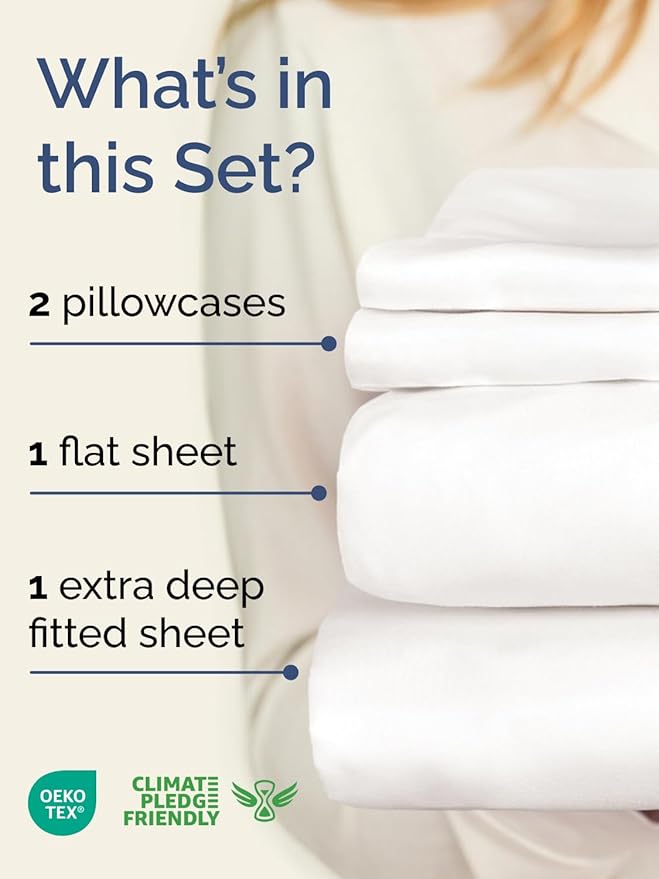 Extra Deep Twin XL Sheet Set - 4 Piece Breathable and Cooling Sheets - Hotel Luxury Bedding for Women, Men, Kids & Teens - Easy Secure Fit - Soft & Wrinkle Free - Extra Deep Pockets - Antique White