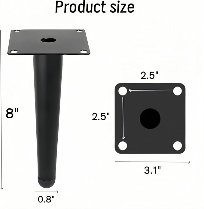 Blacke Metal Furniture Legs Heavy Duty Straight Furniture Feet DIY Modern Replacement Legs for Cabinet Sofa Couch Chair-Set of 4 (Blacke, 8")
