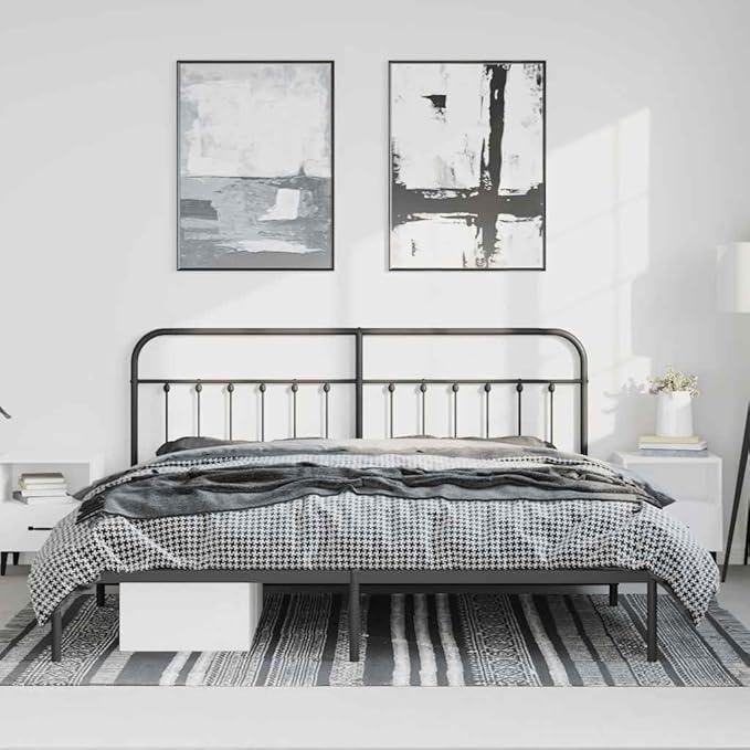 Bed Frame Black Steel Bedroom Furniture Bed Frame for Guest Room 76.0 x 80.0 in Rectangular