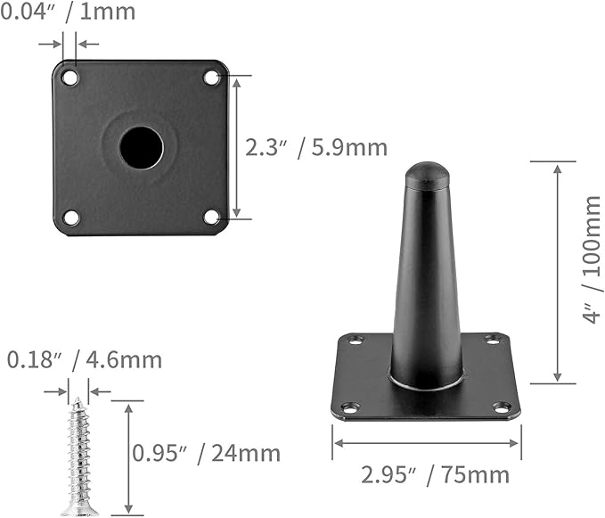 4pcs 4 Inch Furniture Legs, Straight Conical Metal Legs Matte Black Mid-Century Style Furniture Feet for Sofa Cabinet Table Chair Cupboard Couch Ottoman Home DIY Projects