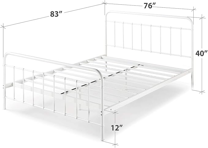 Zinus Florence Full Panel Metal Platform Bed Frame, Mattress Foundation, No Box Spring Needed, Easy Assembly, White, King