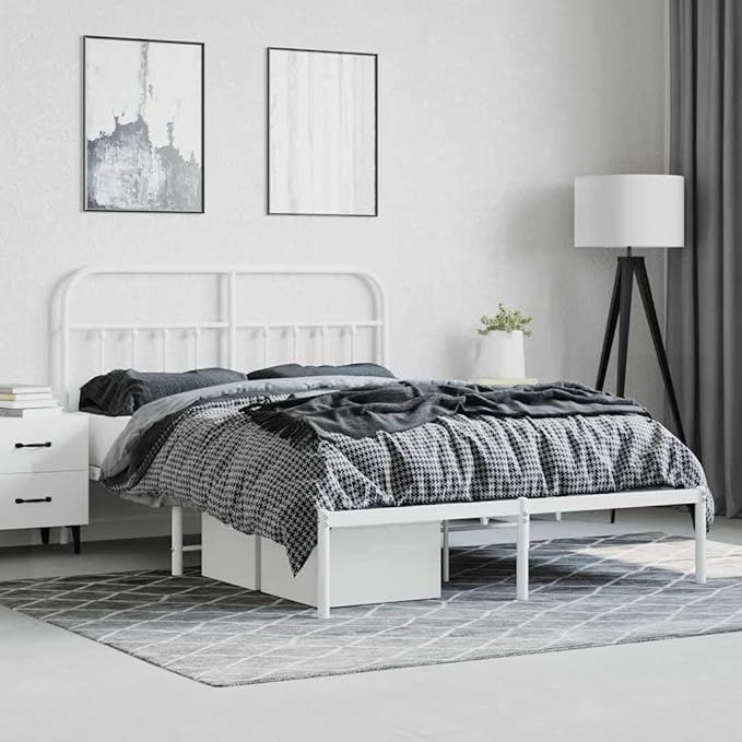 Bed Frame White Steel Double Bed Frame Rectangular Durable headboard Bedroom Furniture for Bedroom