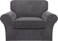 FantasDecor 2 Piece Chair Sofa Covers Velvet for Living Room Slipcovers with Individual Cushion Elastic Furniture Protector for Pets, Machine Washable (Armchair, Gray)