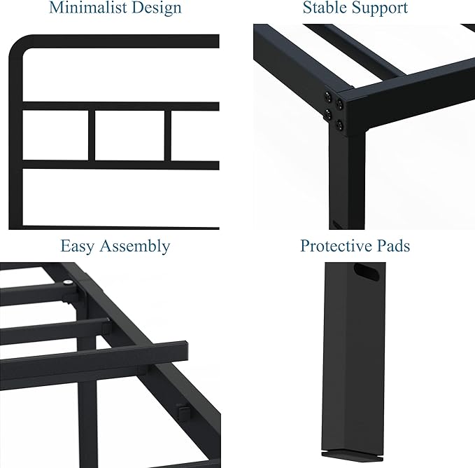 DiaOutro 18 Inch Queen Bed Frame with Headboard No Box Spring Needed, Heavy Duty Metal Queen Size Platform with Steel Slat, Mattress Foundation, Easy Assembly, Noise Free, Black