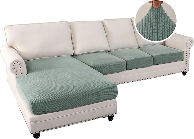 H.VERSAILTEX Sectional Couch Covers 4 Pieces Sofa Seat Cushion Covers L Shape Separate Cushion Couch Chaise Cover for Both Left/Right Sectional Couch (Seat Only: 1 Chaise + 3 Sofa, Sage)