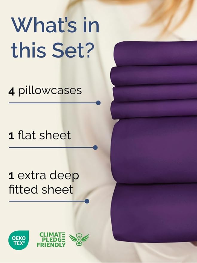 Extra Deep King Sheet Set - 6 Piece Breathable and Cooling Sheets - Hotel Luxury Bedding for Women, Men, Kids & Teens - Easy & Secure Fit - Soft, Wrinkle Free and Comfy - Extra Deep Pockets - Purple