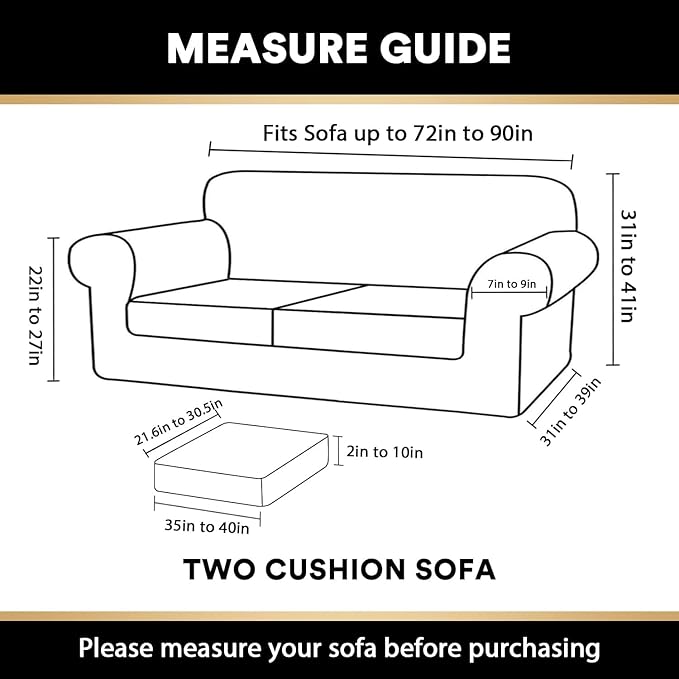 PrinceDeco Velvet Couch Covers for Sofa Soft 4 Pieces Couch Covers for 3 Cushion Couch Sofa Pet Friendly Furniture Protector with Non Slip Elastic Bottom Width Up to 90 Inch (Large, Porcelain)