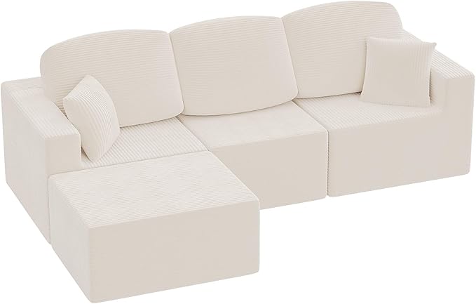 YESHOMY 98.4" Boneless Couches for Living Room, Comfy Modular Sectional Couch, Cloud Couch with Deep Seat, L-Shaped Sofa with Ottoman, Beige
