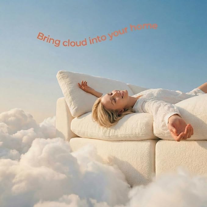 108" Cloud Sectional Couches, with 1 Extra Washable Cover, L Shaped 25.6" Deep Seat Couch with Ottoman, Oversized Comfy Living Room Sofa, DIY Color Refresh (White Sofa + Gray Cover Set)