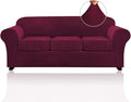 PrinceDeco Velvet Couch Covers for Sofa Soft 4 Pieces Couch Covers for 3 Cushion Couch Sofa Pet Friendly Furniture Protector with Non Slip Elastic Bottom Width Up to 90 Inch(Large, Burgundy)