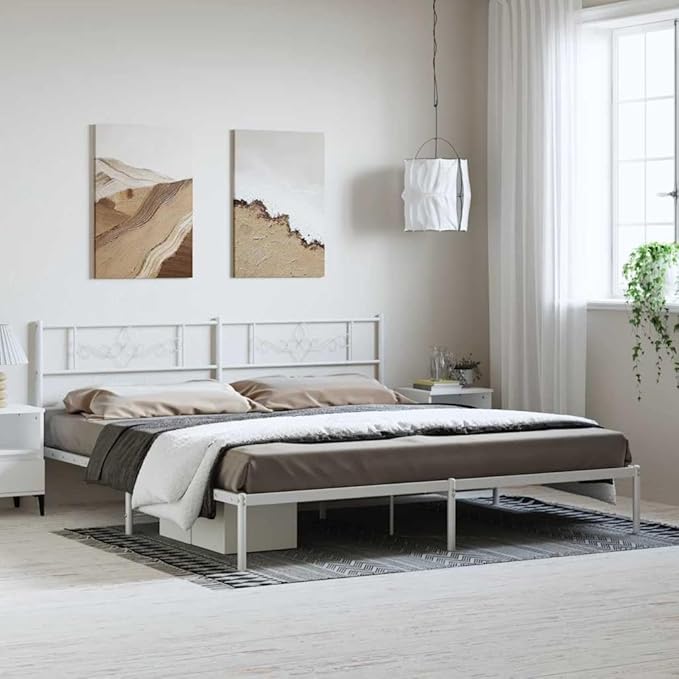Modern White Metal Bed Frame with Sturdy Steel Construction, Full Size Platform Base for Compact Bedrooms and Guest Rooms, Supports Up to 661 lbs, Easy Assembly
