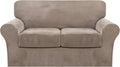 FantasDecor 3 Piece Sofa Covers Velvet for 2 Cushion Couch Stretch Loveseat Slipcover with Individual Seat Elastic Furniture Protector for Pets (Loveseat, Taupe)