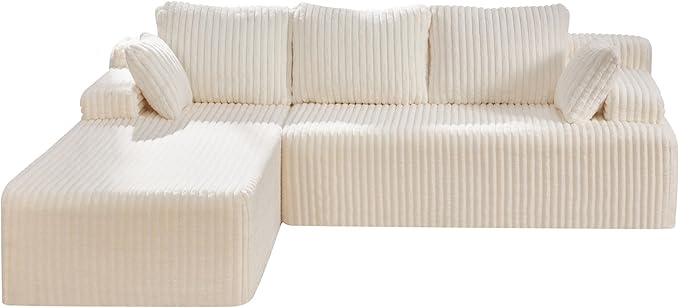 Hobestluk Modular Sectional Sofa Couches L-Shape Couch 3 Seat Modular Sofa Memory Foam Sectional Couches for Living Room, Cloud Couch with Oversized Chaise (108" Left Facing Chaise)