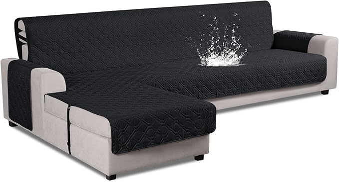 VANSOFY Upgraded Sectional Couch Covers 100% Waterproof L Shaped Sofa Slipcover Reversible Chaise Lounge Cover for Sectional Sofa Furniture Protector Cover for Pets Dog Cat(X-Large, Black)