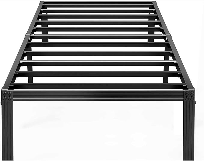 ZIYOO Twin Bed Frames with Heavy Duty Steel Slat, 14 Inches Platform Bed Frame, Non-Slip Design, No Box Spring Needed, Easy Assembly, Quiet Noise Free, Under Bed Storage Space, Black