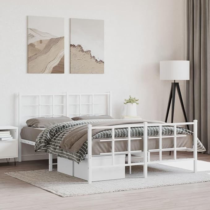 Modern Metal Bed Frame with Sturdy Steel Construction, Full Size Platform Base for Double Mattress, Minimalist White Design for Bedroom Decor, Easy Assembly