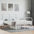 Bed Frame White Powder-Coated Steel headboard Queen Bed Frame for Living Room 47.2x74.8 in