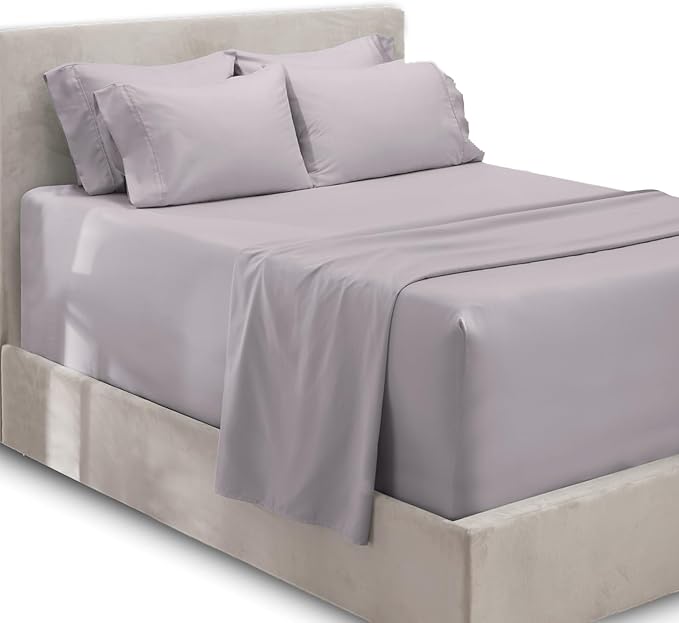 Hearth & Harbor Extra Deep Pocket Sheets - Fits Mattress 18-24 Inches Deep - Extra Deep Pocket California King Size - 6 Piece Cal King Sheets - Cal King, Light Lavender