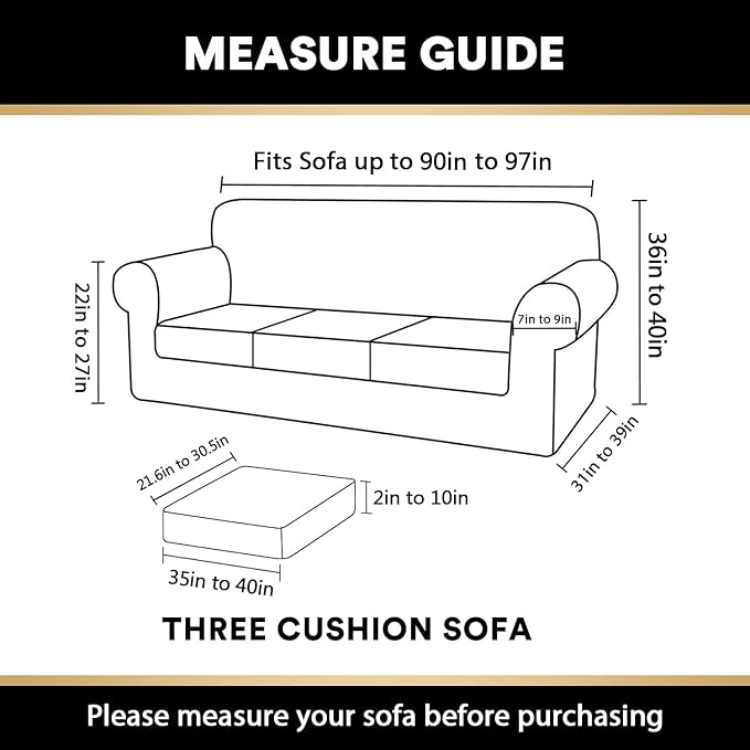 PrinceDeco Velvet Couch Covers for Sofa Soft 4 Pieces Couch Covers for 3 Cushion Couch Sofa Pet Friendly Furniture Protector with Non Slip Elastic Bottom Width Up to 97 Inch (Large Sofas, Gray)