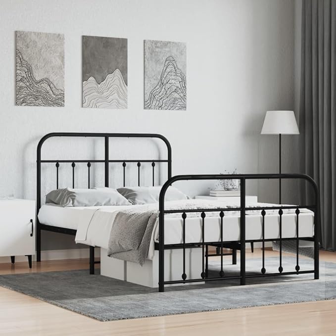Bed Frame Black Powder-Coated Steel Small Double Bed Frame headboard Bedroom Furniture for Guest Room