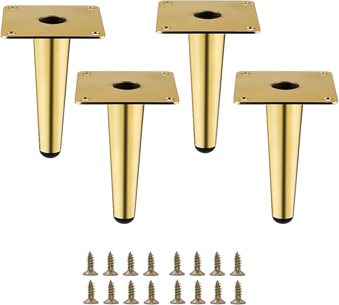 Gold Metal Furniture Legs Heavy Duty Straight Furniture Feet DIY Modern Replacement Legs for Cabinet Sofa Couch Chair-Set of 4 (Gold, 4")