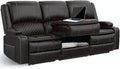2026 Upgraded Recliner Sofa 3 Seater Couch with Recliner, Home Theater Seating with Liftable Console & Removable Armrest, Manual PU Leather Sofa Reclining with Storage & USB Ports (PU,Brown)