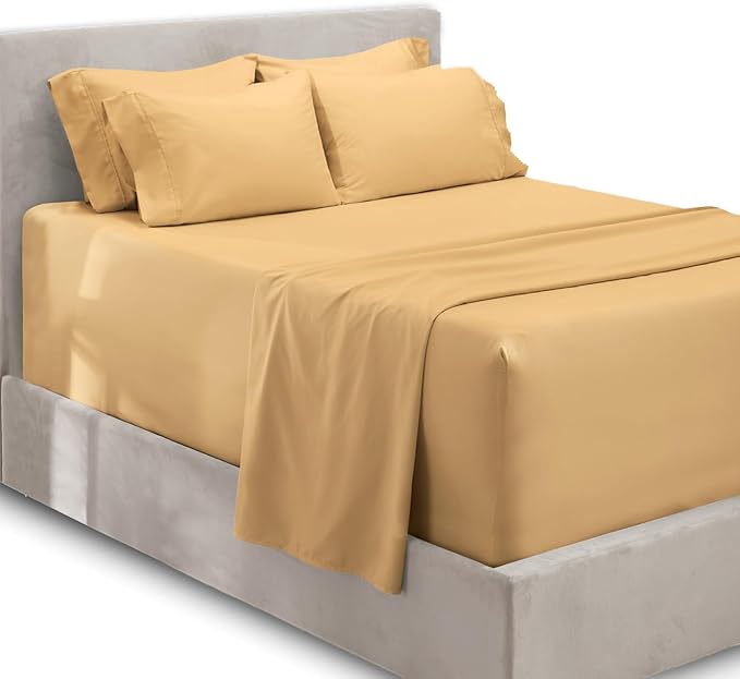 Hearth & Harbor Extra Deep Pocket Sheets - Fits Mattress 18-24 Inches Deep - Extra Deep Pocket Full Size Sets - 6 Piece Full Size - Full - Camel