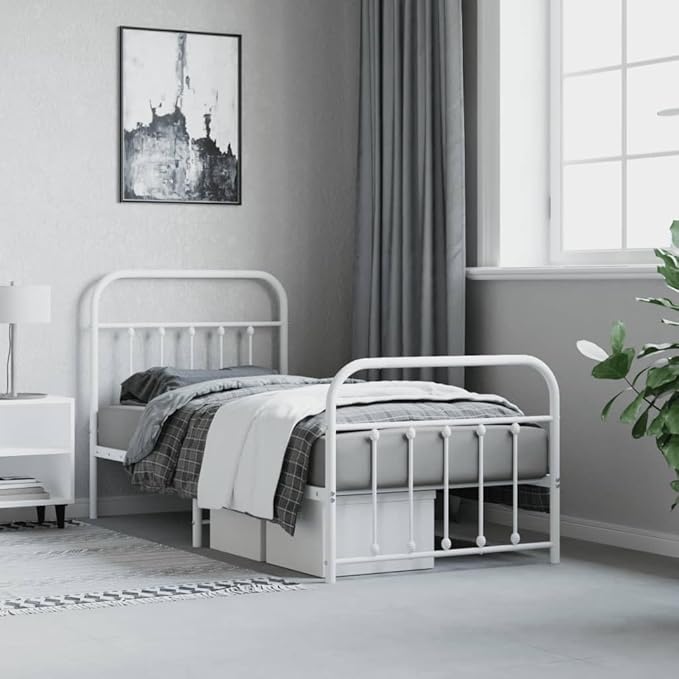 Bed Frame White Powder-Coated Steel Single Bed Frame Bedroom Furniture headboard for Living Room
