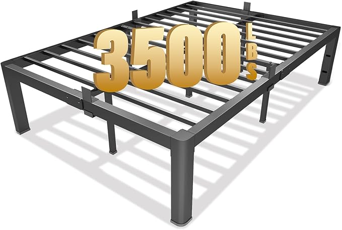 yookare 14 Inch Full Metal Platform Bed Frame with Round Corner and Mattress Retainers, 3500lbs Heavy Duty Steel Slats Support, No Box Spring Needed, Easy Assembly, Noise Free