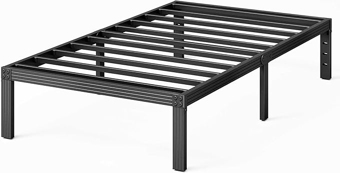 ZIYOO Twin Bed Frames with Heavy Duty Steel Slat, 14 Inches Platform Bed Frame, Non-Slip Design, No Box Spring Needed, Easy Assembly, Quiet Noise Free, Under Bed Storage Space, Black