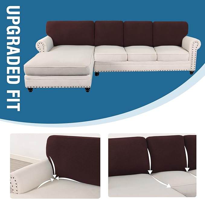 H.VERSAILTEX Backrest Cushion Covers Sectional Couch Back Cushion Covers for Sectional Sofa Set for Both Left/Right Couch (Back Only: 1 Chaise + 3 Sofa, Chocolate)